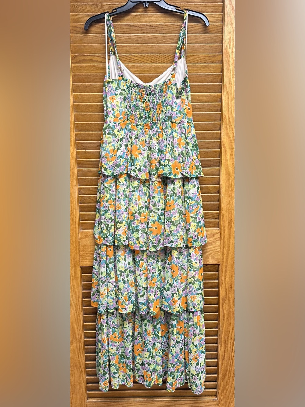 Astr Tiered Floral Maxi Dress in Orange, Purple & Green - Picture 3 of 6